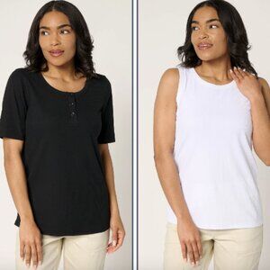 LOGO Principles by Lori Goldstein Rib Henley and Tank 2-Pack , Sz S a692531